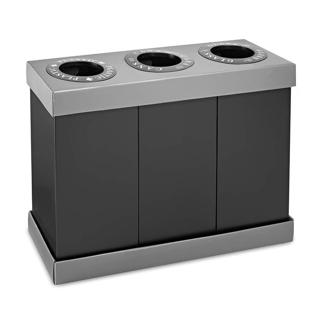 Alpine Industries ALP471-03-BLK Trash Cans & Recycling Containers; Type: Recycling Center ; Container Shape: Rectangle ; Material: Corrugated Plastic ; Finish: Black ; Features: Lightweight ; Includes Lid: Yes