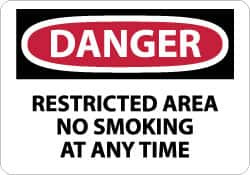 AccuformNMC Accident Prevention Sign: Rectangle, "Danger, RESTRICTED AREA NO SMOKING AT ANY TIME" D605RB