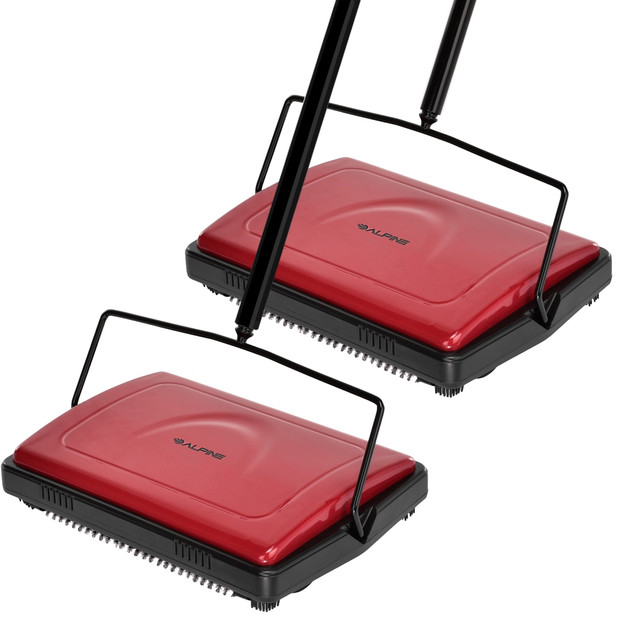 ADIR CORP. ALP469-RED-2PK Alpine Manual Triple Brush Floor And Carpet Sweepers, Red, Pack Of 2 Sweepers