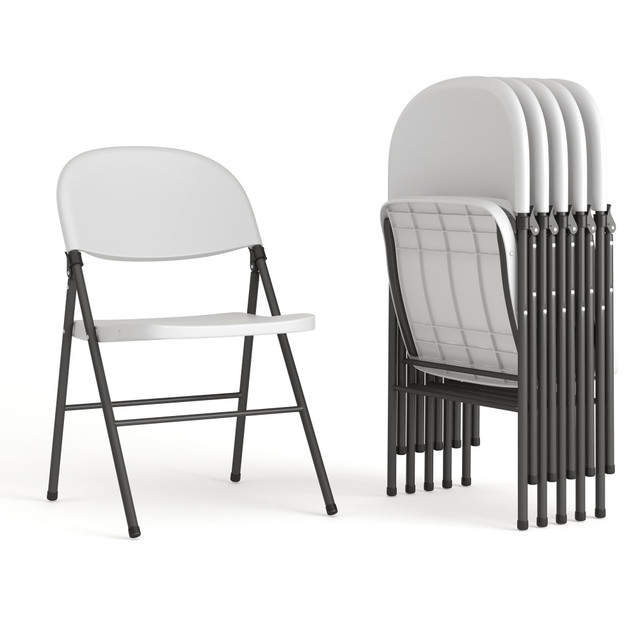 Keep additional seating on hand for your next gathering, meeting or event with this set of Flash Furniture Hercules Folding Chairs. The textured plastic seat helps prevent slipping, and the steel frame of the chair offers rugged support. The lightweight design enables simple transport and storage.  Overall Dimensions: 32-1/2inH x 19-1/4in x 22inD.  Weight capacity tested to support 330 lb.  Textured seat helps reduce slipping.  Plastic seat and back construction.  Steel frame with powder-coated frame finish.  Floor protector caps help shield your floors from scratches.  Save time - no assembly required.  Tested to meet ANSI/BIFMA Performance Standards - Manufacturer testing has been conducted on this product to meet specific performance requirements and safety standards set forth by the American National Standards Institute (ANSI) and the Business and Institutional Furniture Manufacturers.