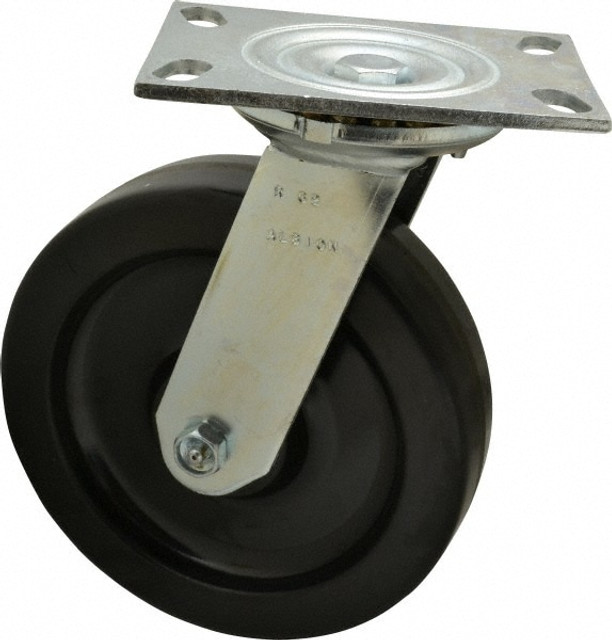 Albion 62TM08201S Swivel Top Plate Caster: Phenolic, 8" Wheel Dia, 2" Wheel Width, 1,400 lb Capacity, 10-1/8" OAH