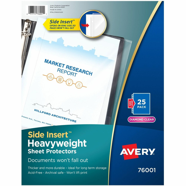 AVERY PRODUCTS CORPORATION 76001 Avery Side Insert Sheet Protectors - For Letter 8 1/2in x 11in Sheet - Clear - Polypropylene - 25 / Pack AVERY PRODUCTS CORPORATION 76001 Avery Side Insert Sheet Protectors - For Letter 8 1/2in x 11in Sheet - Clear - Polypropylene - 25 / Pack