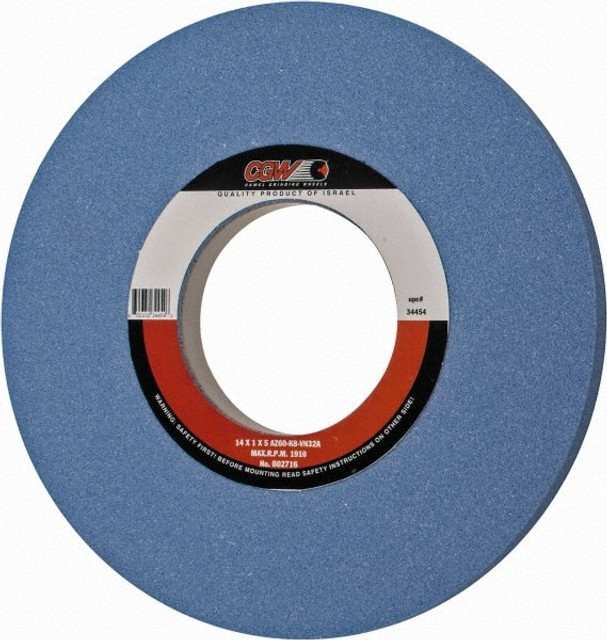 CGW Abrasives 34454 Surface Grinding Wheel: 14" Dia, 1" Thick, 5" Hole, 60 Grit, K Hardness