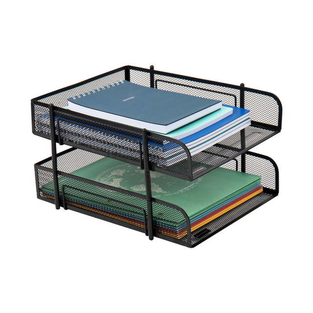 EMS MIND READER LLC CSTACK2-BLK Mind Reader 2-Tier Metal Stackable Paper Tray, 7-1/2inH x 10-1/2inW x 13-1/4inD, Black EMS MIND READER LLC CSTACK2-BLK Mind Reader 2-Tier Metal Stackable Paper Tray, 7-1/2inH x 10-1/2inW x 13-1/4inD, Black