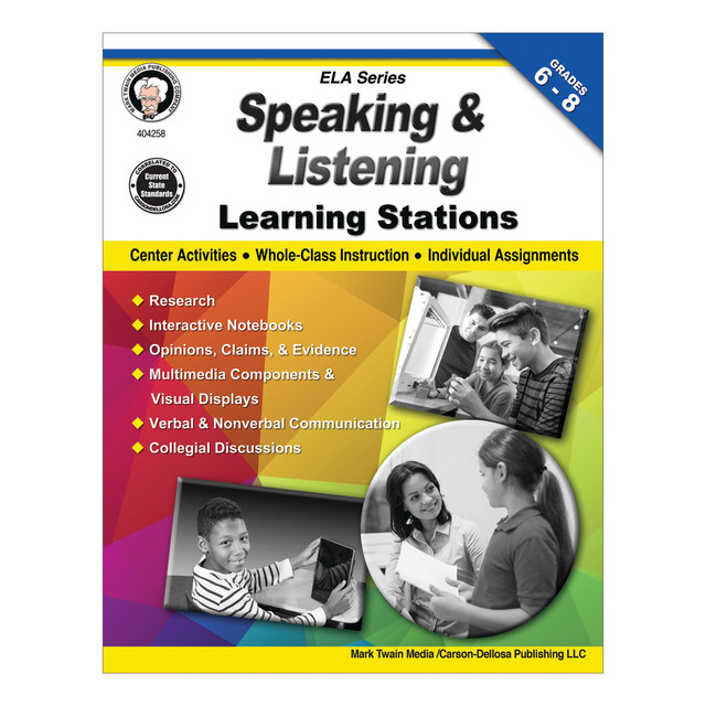 CARSON-DELLOSA PUBLISHING LLC 404258 Mark Twain Media Speaking And Listening Learning Stations, Grades 6-8