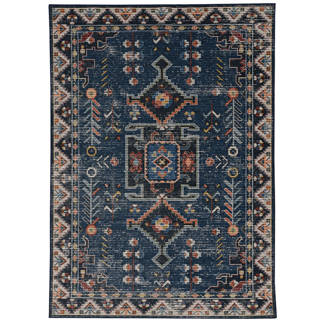 LINON HOME DECOR PRODUCTS, INC OD4647 Linon Washable Area Rug, 5ft x 7ft, Lucien Navy/Ivory