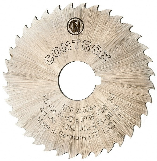 Controx 12600632380001 Slitting & Slotting Saw: 2-1/2" Dia, 0.0938" Thick, 36 Teeth, Cobalt