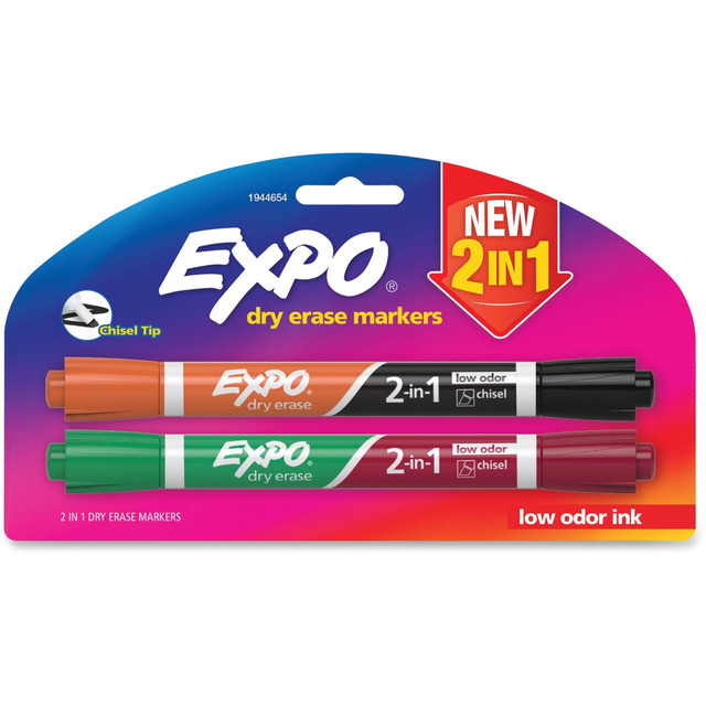 NEWELL BRANDS INC. 1944654 Expo 2-in-1 Dry Erase Markers - Chisel Marker Point Style - Assorted - 2 / Pack