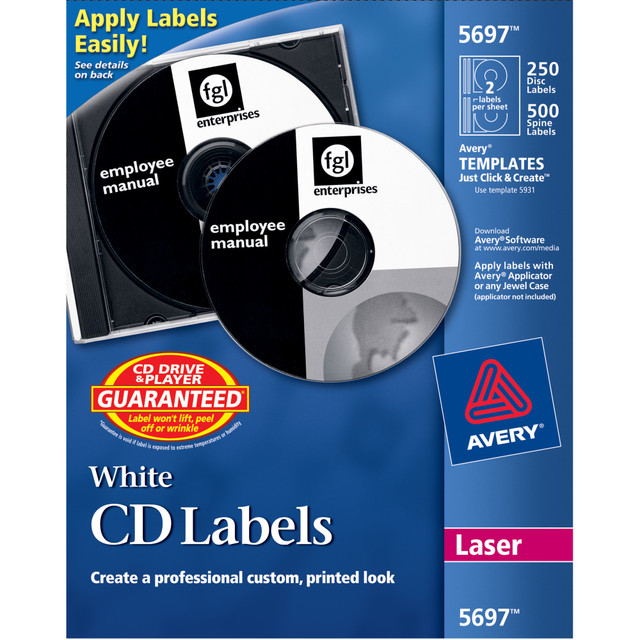 AVERY PRODUCTS CORPORATION 5697 Avery CD Labels, AVE5697, Removable Adhesive, Circle, Laser, White, 2 Per Sheet, Pack Of 250