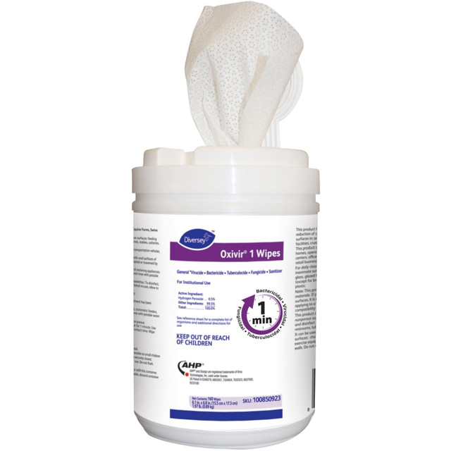 DIVERSEY 100850923 Oxivir 1 Wipes, 6in x 7in, 160 Wipes Per Container, Pack Of 12 Containers DIVERSEY 100850923 Oxivir 1 Wipes, 6in x 7in, 160 Wipes Per Container, Pack Of 12 Containers