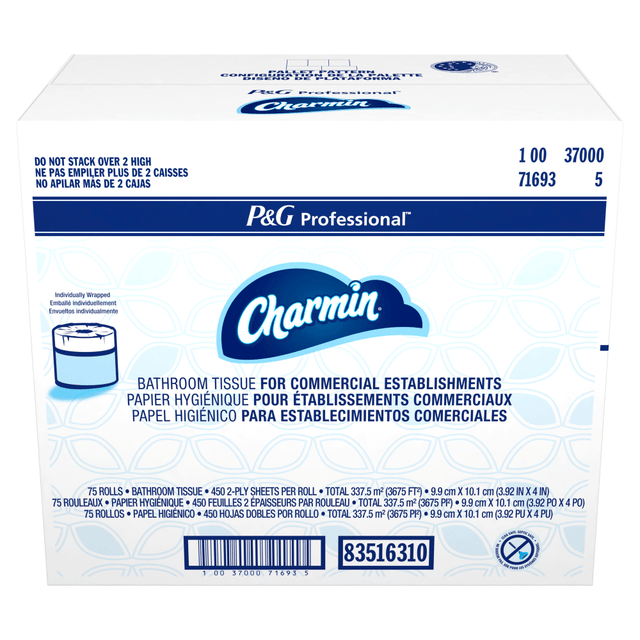 THE PROCTER & GAMBLE COMPANY 71693 Charmin For Commercial Use Toilet Paper, Individually Wrapped, 2-Ply Standard Roll, 75 Rolls / Case, 450 Sheets / Roll