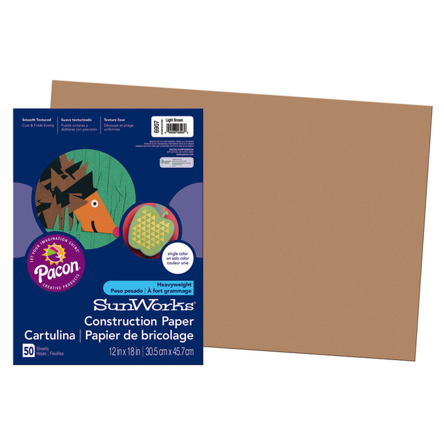 PACON CORPORATION Prang 6907 SunWorks Construction Paper, 12in x 18in, Light Brown, Pack Of 50