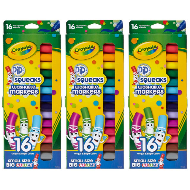 EDUCATORS RESOURCE BIN588703-3 Crayola Pip Squeaks Washable Markers, Assorted Colors, 16 Markers Per Box, Set Of 3 Boxes