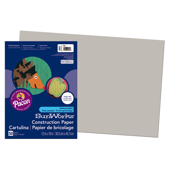 Create colorful crafts with this medium weight construction paper. The lightly textured sheets cut smoothly. Wrapped in convenient single color stacks in different sizes.  Medium weight construction paper is ideal for creative uses.  Smooth textured surface cuts easily and folds without cracking.  12in x 18in paper is gray and comes in a pack of 50.
