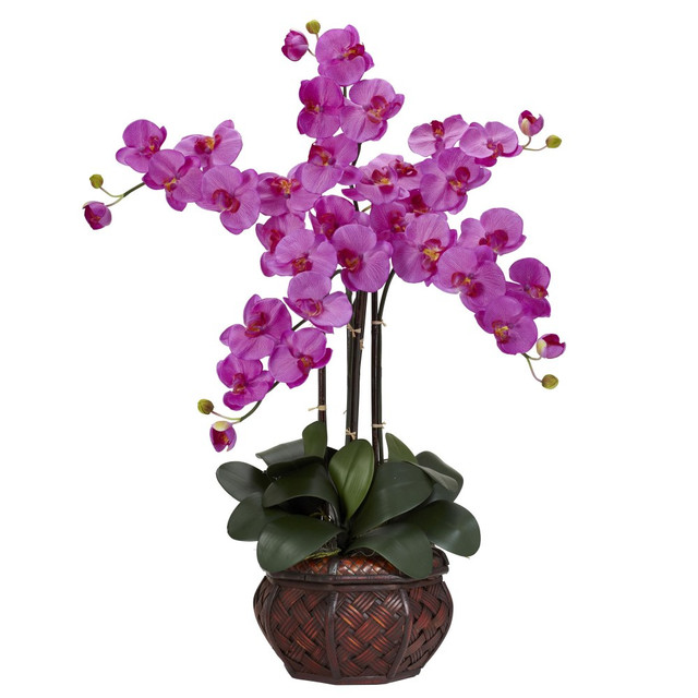 NEARLY NATURAL INC. 1211-OR Nearly Natural 31inH Silk Phalaenopsis Arrangement With Decorative Pot, Orchid