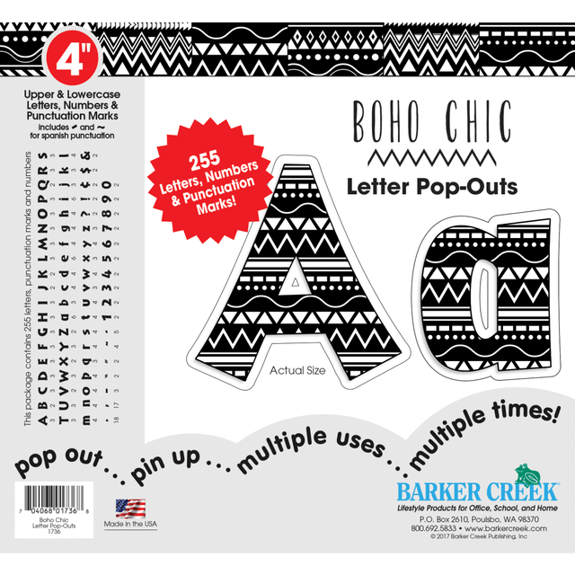 BARKER CREEK PUBLISHING, INC. LL1736 Barker Creek Letter Pop-Outs, 4in, Boho Chic, Set Of 255