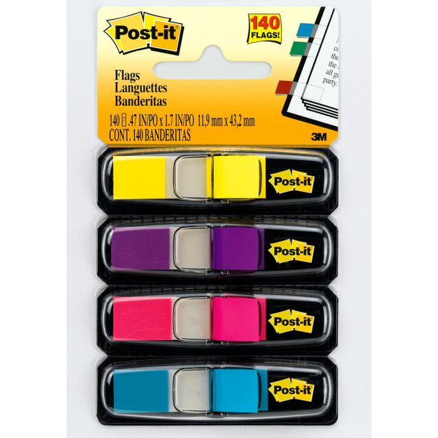 3M CO Post-it 683-4AB  Notes Flags, 3/8in x 1-7/10in, Assorted Bright Colors, 35 Flags Per Dispenser, Pack Of 4 Dispensers