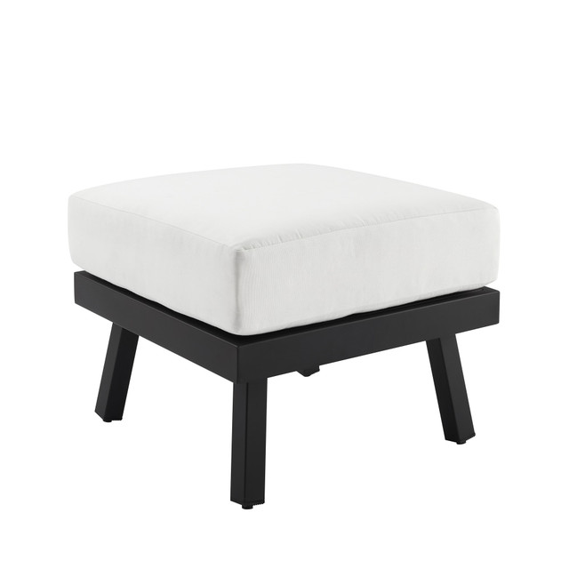 LINON HOME DECOR PRODUCTS, INC OFDP2863 Linon Abilene Aluminum Outdoor Ottoman, 17-3/4inH x 22inW x 22inD, Black/White