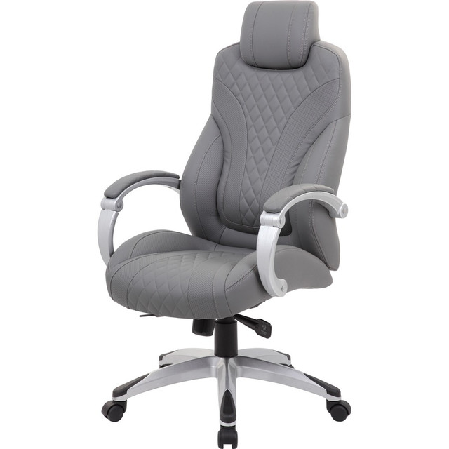 Norstar Office Products Inc Boss B8871-GY Boss Hinged Arm Executive Chair With Synchro-Tilt, Grey