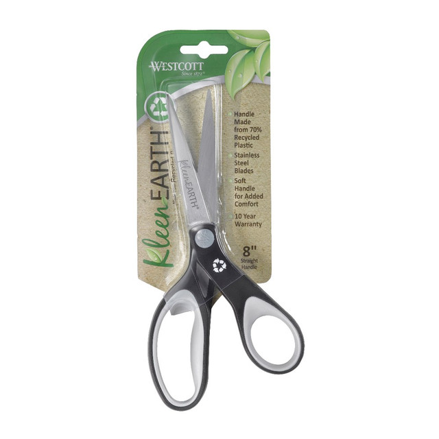 ACME UNITED CORPORATION 15588 Westcott Ruler KleenEarth Soft-Handle Scissors, 8in, Pointed, 30% Recycled, Black/Gray ACME UNITED CORPORATION 15588 Westcott Ruler KleenEarth Soft-Handle Scissors, 8in, Pointed, 30% Recycled, Black/Gray