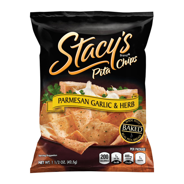 Indulge in these tasty pita chips on break or in between meals. The chips are sprinkled with zesty herbs and garlic to enhance each and every bite.  Delicious parmesan garlic and herb flavor offers a mouth-watering taste in every bite.  Twice-baked pita bread provides a crispy crunch.  Non-GMO ingredients are free of cholesterol and trans fat.