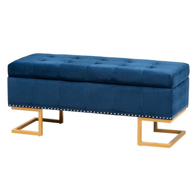 WHOLESALE INTERIORS, INC. Baxton Studio 2721-11294  Ellery Storage Ottoman, Navy Blue/Gold