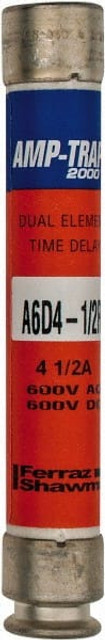 Ferraz Shawmut A6D4-1/2R Cylindrical Time Delay Fuse: RK1, 4.5 A, 127 mm OAL, 21 mm Dia