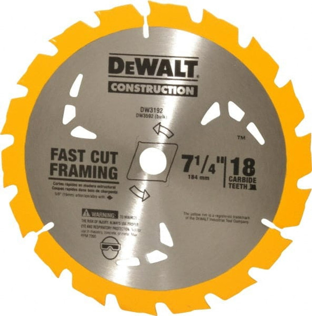DeWALT DW3592B10 Wet & Dry Cut Saw Blade: 7-1/4" Dia, 5/8" Arbor Hole, 0.071" Kerf Width, 18 Teeth
