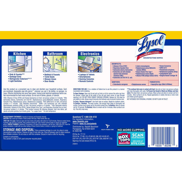 Reckitt Benckiser plc Lysol 80296 Lysol Disinfecting Wipes