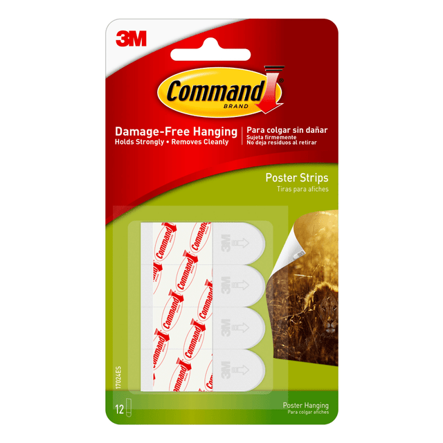 3M CO 17024 Command Poster Strips, 12-Command Strips, Damage-Free, White