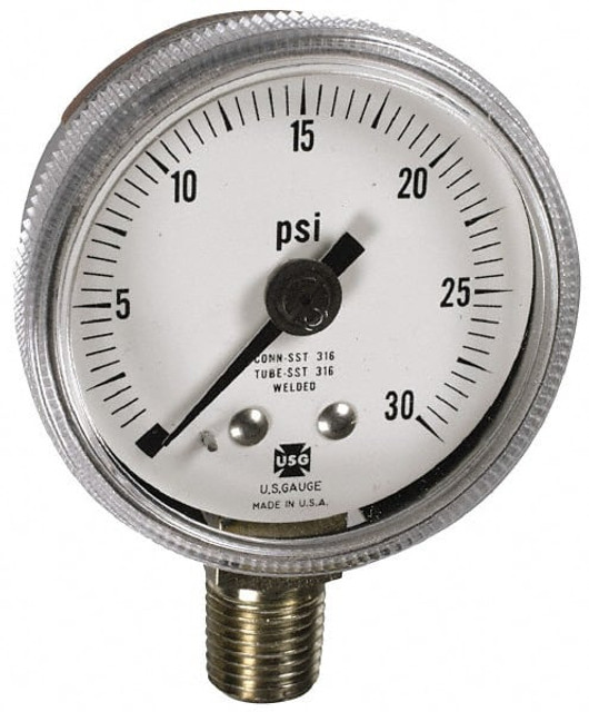 Ametek 148957A Pressure Gauge: 2" Dial, 1/4" Thread, Lower Mount