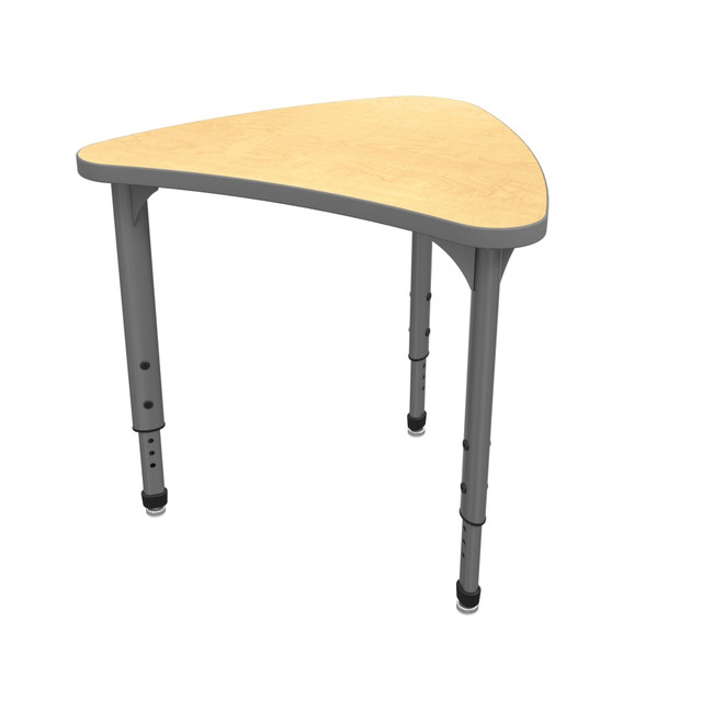 Switching between group work and individual activities can help kids learn in the style that suits them best. This student desk provides enough space for collaborative efforts while remaining compact enough to maximize classroom space.  Sturdy 12-gauge steel plate frame has a powder-coat finish to help protect against the wear and tear of daily use.  Tabletop is made of 1 1/8in particleboard with thermofused melamine on the top and bottom to provide increased strength. 3 mm PVC edgeband shields against impacts and minor damage.  12-gauge steel legs adjust from 21in to 30in in 1in intervals to suit your needs.  Nickel-plated nylon swivels help safeguard your flooring while adding an attractive accent.  Assembly required.  Tested to meet ANSI/BIFMA Performance Standards - Manufacturer testing has been conducted on this product to meet specific performance requirements and safety standards set forth by the American National Standards Institute (ANSI) and the Business and Institutional Furniture Manufacturers.
