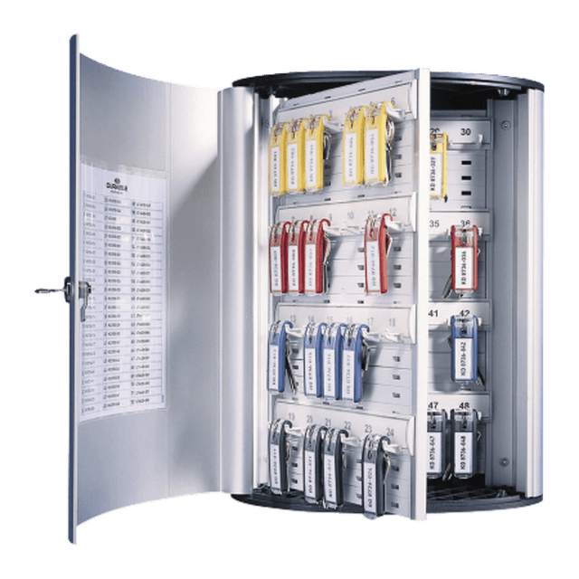 DURABLE OFFICE PRODUCTS CORP 195523 Durable 72-Key Locking Tag-Style Aluminum Key Tag Cabinet, 15 3/4in x 11 3/4in x 4 5/8in, Silver DURABLE OFFICE PRODUCTS CORP 195523 Durable 72-Key Locking Tag-Style Aluminum Key Tag Cabinet, 15 3/4in x 11 3/4in x 4 5/8in, Silver