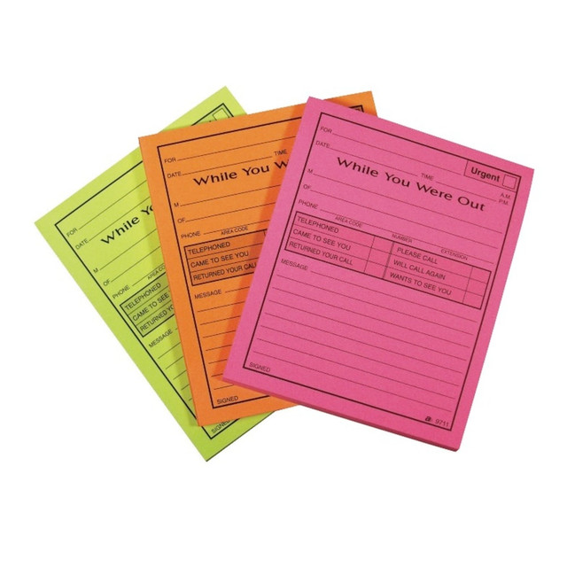 CARDINAL BRANDS, INC 9711NEON Adams "While You Were Out" Message Pads, 4 1/4in x 5 1/2in, 50 Sheets, Assorted Neon, Pack Of 6