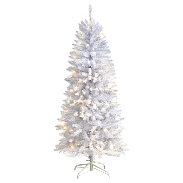 NEARLY NATURAL INC. T3359 Nearly Natural Slim Artificial Christmas Tree, 5'H, White NEARLY NATURAL INC. T3359 Nearly Natural Slim Artificial Christmas Tree, 5'H, White