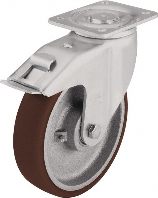 Blickle 742228 Swivel Top Plate Caster: Polyurethane-Elastomer Blickle Softhane, 4" Wheel Dia, 1-31/32" Wheel Width, 880 lb Capacity, 5-33/64" OAH