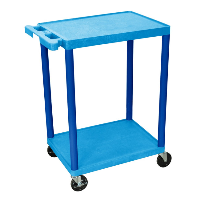 H. WILSON/ LUXOR FURNITURE Luxor HE32-BU  2-Shelf Plastic Utility Cart, 33 1/2inH x 24inW x 18inD, Blue