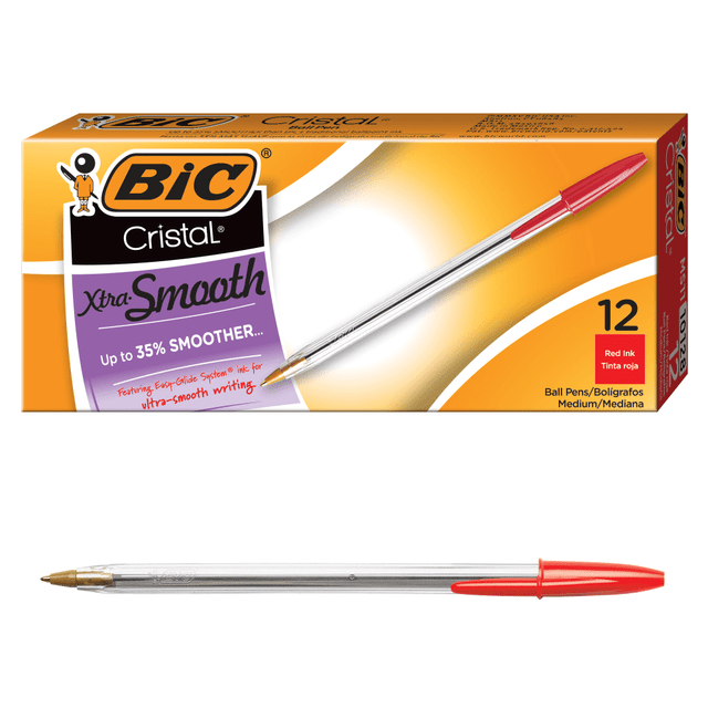BIC CORP MS11-RED BIC Cristal Ballpoint Pens, Medium Point, 1.0 mm, Clear Barrel, Red Ink, Pack Of 12 BIC CORP MS11-RED BIC Cristal Ballpoint Pens, Medium Point, 1.0 mm, Clear Barrel, Red Ink, Pack Of 12