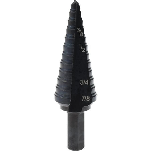 Greenlee GSB04 Step Drill Bits: 3/16" to 7/8" Hole Dia, 3/8" Shank Dia, Steel, 12 Hole Sizes