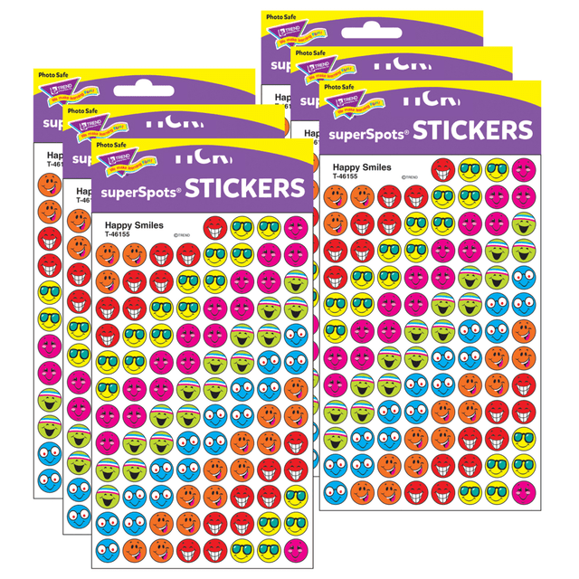 EDUCATORS RESOURCE Trend T-46155-6  SuperSpots Stickers, Happy Smiles, 800 Stickers Per Pack, Set Of 6 Packs