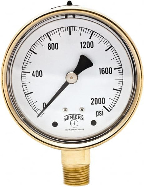 Winters PBC719R1 Pressure Gauge: 4" Dial, 1/2" Thread, NPT, Bottom Mount