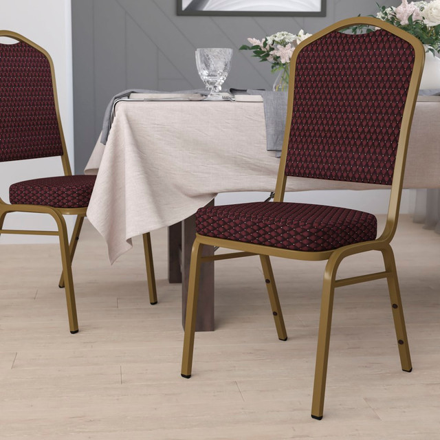 FLASH FURNITURE FDC01AGEFE1679  HERCULES Series Crown Back Stacking Banquet Chair, Burgundy Patterned/Gold