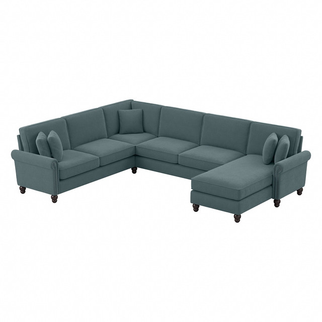 BUSH INDUSTRIES INC. Bush CVY127BTBH-03K  Furniture Coventry 128inW U-Shaped Sectional Couch With Reversible Chaise Lounge, Turkish Blue Herringbone, Standard Delivery