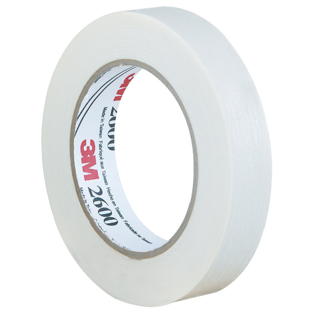 B O X MANAGEMENT, INC. T93526012PK 3M 2600 Masking Tape, 3in Core, 1in x 180ft, White, Case Of 12