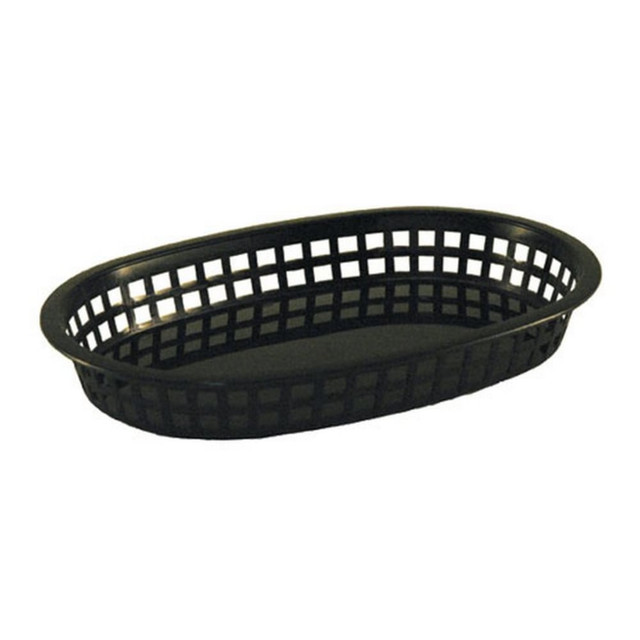 TABLECRAFT PRODUCTS, INC. 1076BK Tablecraft Oval Plastic Chicago Platter Baskets, 1-1/2inH x 7inW x 10-1/2inD, Black, Pack Of 12 Baskets