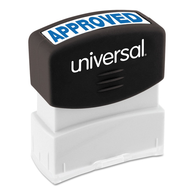 UNIVERSAL OFFICE PRODUCTS 10043 Universal Pre-Inked Message Stamp, Approved, 1 11/16in x 9/16in Impression, Blue