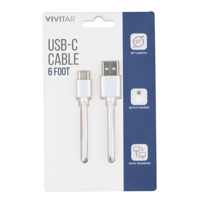 SAKAR INTERNATIONAL, INC. NIL4006-WHT-STK-24 Vivitar USB-A To USB-C Cable, 6ft, White, NIL4006-WHT-STK-24