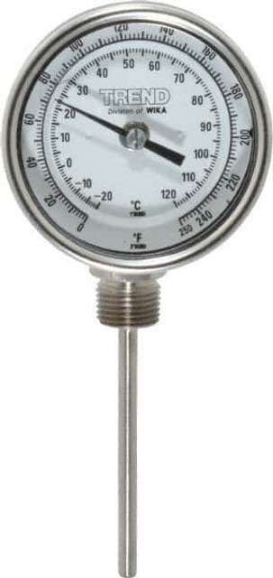 Wika 31040A006G4 Bimetal Dial Thermometer: 0 to 250 ° F, 4" Stem Length