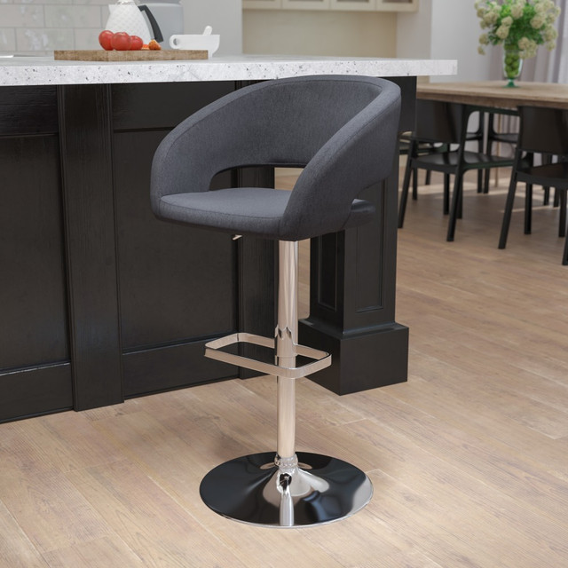 FLASH FURNITURE CH122070BKFAB  Contemporary Vinyl Adjustable Height Barstool With Rounded Mid-Back, Charcoal