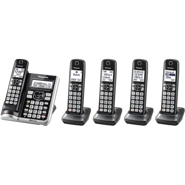 PANASONIC CORP OF NA Panasonic KX-TGF575S  Link2Cell DECT 6.0 Cordless Telephone With Answering Machine And Dual Keypad, 5 Handsets, KX-TGF575S